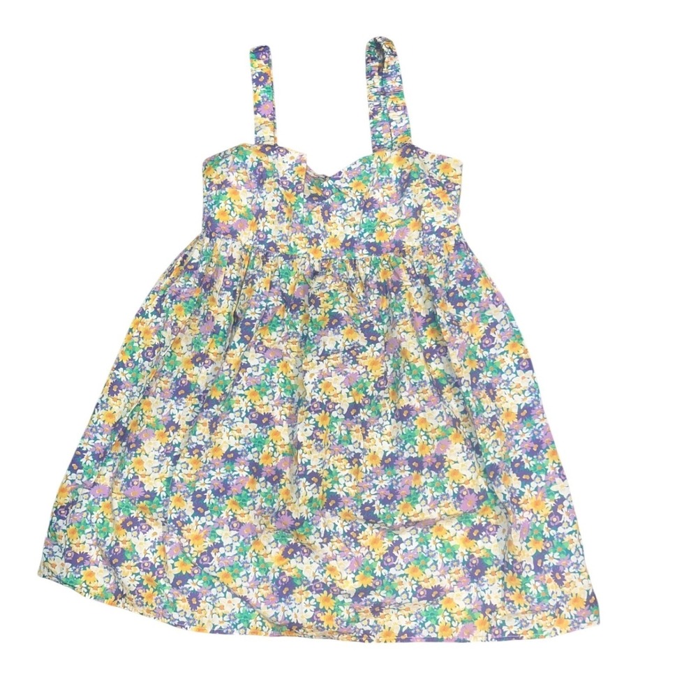 ZARA Floral Mini Dress SZE SMALL Poplin Daisy Print Smocked Straps Tie Back
